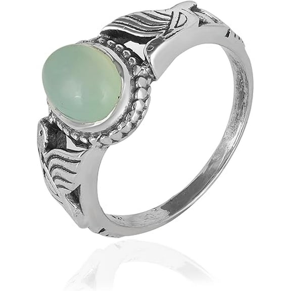 Natural Aqua Chalcedony Oval Cabochon Ring in 925 Oxidized Sterling Silver | Handmade Bezel Set | 1.87 Ct Gemstone (7)