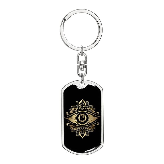 Tarot Card The Eye Keychain Dog Tag Stainless Steel or 18k Gold