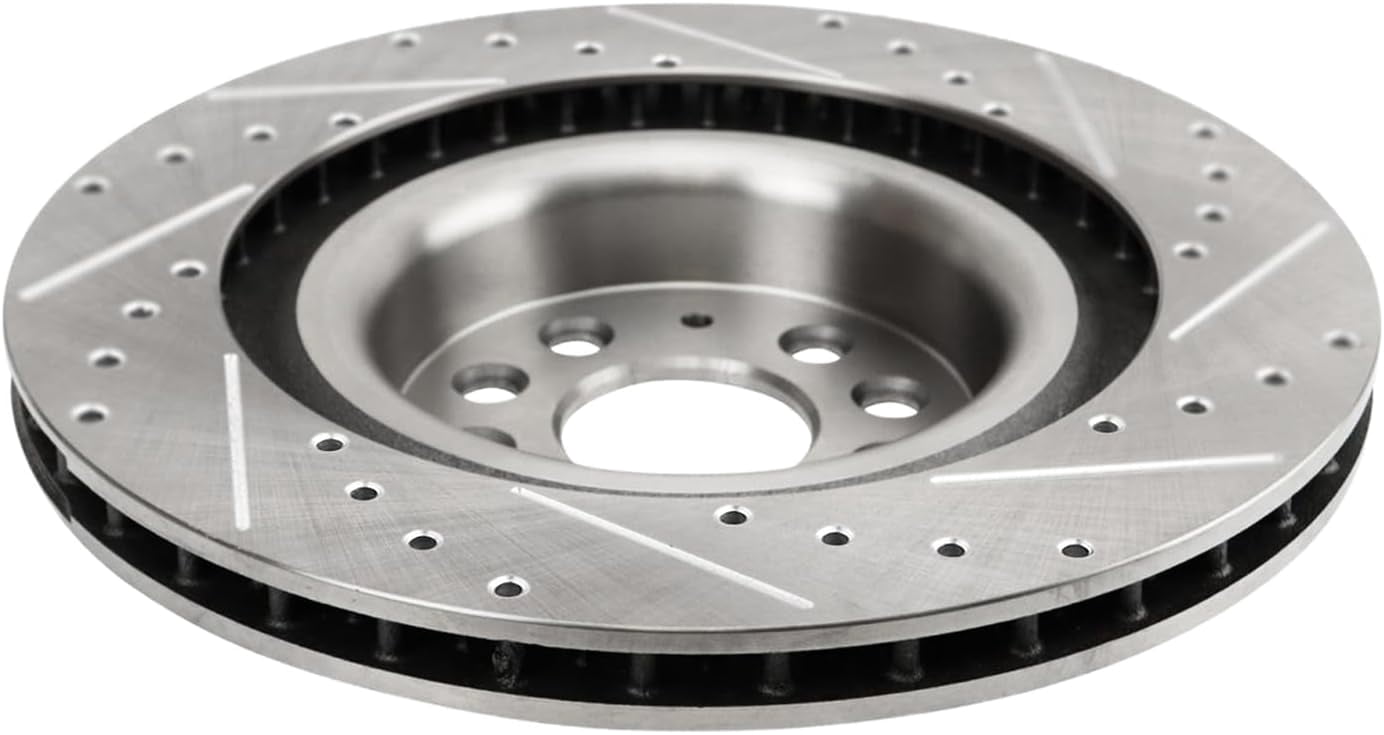 Detroit Axle - Rear Brake Rotors for 2016-2021 Tesla Model S Model X, Drilled and Slotted Disc Brake Rotors 2017 2018 2019 2020 Replacement: 14.37" inch Rotors
