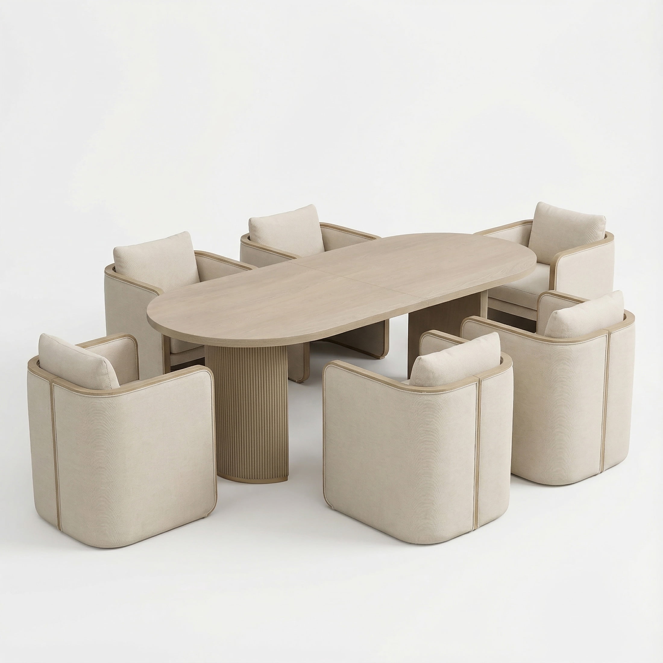 Christopher Knight Home Modern Dining Set for 6, Double Pedestal Table with Upholstered Armchairs, Natural Ash+Beige
