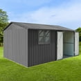 thumbnail image 2 of 10x12 Ft Metal Outdoor Storage Shed with Window, Vents & Padlock, Waterproof Garden Tool Shed with Built-In Hooks for Backyard, Lawn Equipment Organization, Grey, 2 of 6