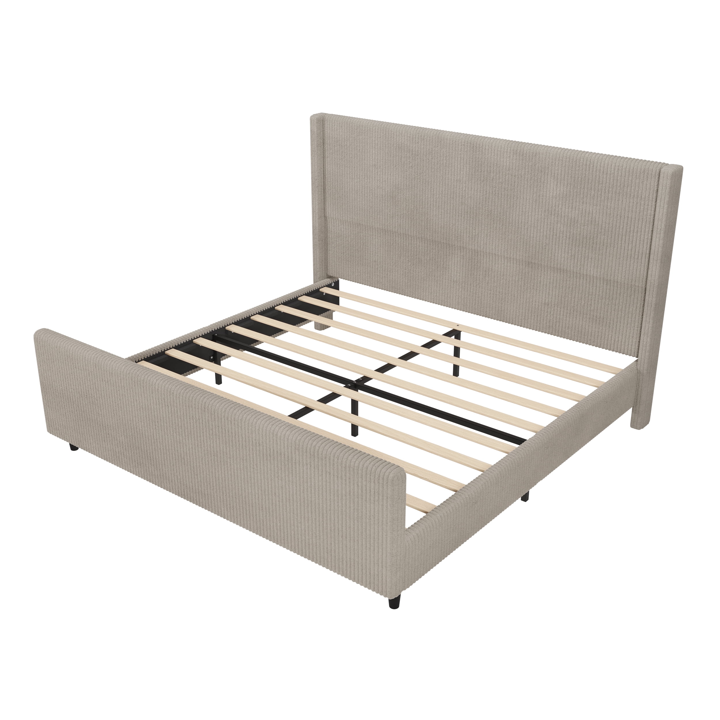Miniyam King Size 50.7'' High Headboard Corduroy Upholstered Bed Frame with Vertical Stripe Wingback and High Footboard,No Box Spring Needed,Taupe