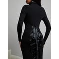 thumbnail image 3 of Black Long Sleeve Turtleneck Fitted Midi Dress With Side Lace-Up Detail, 3 of 5