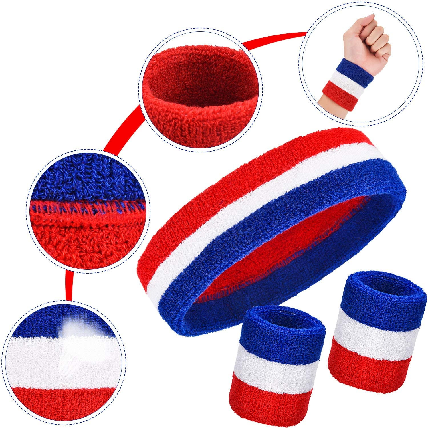15 Pieces Striped Sweatbands Set Includes 5 Pieces Sports Headband And 10 Set 