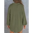 thumbnail image 2 of Women Waffle Knit Tops Henley Shirts Long Sleeve V Neck Solid Color Casual Tunic  Green M, 2 of 5