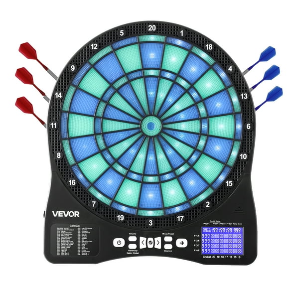 VEVOR Electronic Dart Board,LED-Illuminated Target Dartboard with 48 Games & 500  Variations,Includes 6 Dart Shafts with Flights & 50 Soft Tips,Cricket Scoring LCD Screen - Supports Up to 8 Players