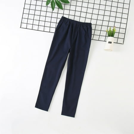 

HAOTAGS Boys Pull-on Relaxed Fit School Uniform Pant With Button Casual Stright Type Pants Navy Size 4 Years