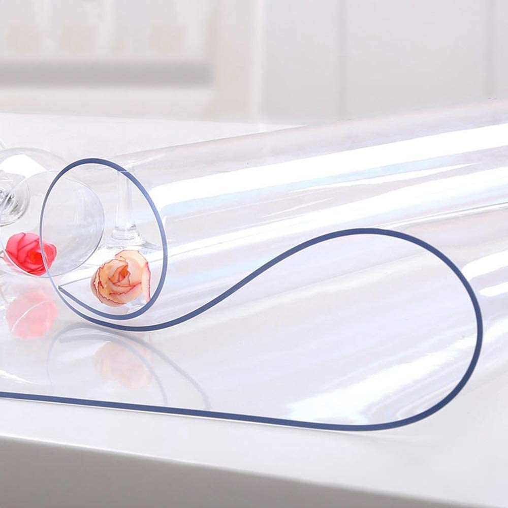 Clear Plastic Tablecloth Protector 1.5mm Thick Table Protector for Dining Room Table OstepDecor Custom 90 x 42 Inch Clear Table Cover Protector Clear Table Cloth Table Pad for Kitchen Wood Grain