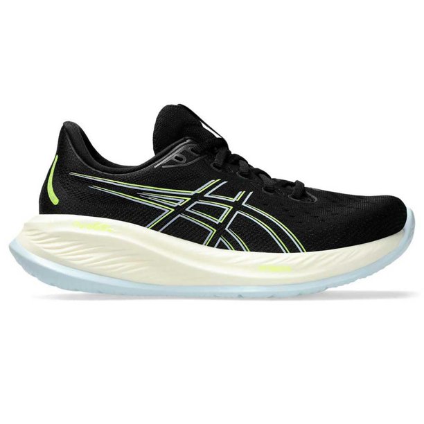 Zapatillas para correr ASICS Gel-Cumulus 26 para mujer, negras, de seguridad, amarillas