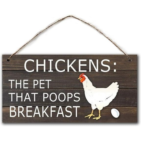 Cskhip Rustic Wood Signs Chickens The Pet That Poops Breakfast Wooden Hanging Sign Funny Plank Plaque Wall Art Decor Front Door Porch Bedroom Garden House Bar Pub Garden Home Hotel 6x12 Inch