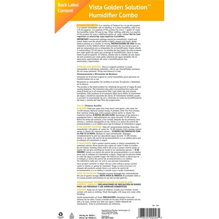 treatment water/bac 64oz Freudenberg Golden Solutions Bacteriostatic Humidifier Water Treatment, 64  oz, 2 Pack