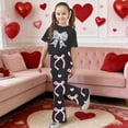 thumbnail image 2 of 2 Piece Set for Girls Valentines Heart Print Bow Detail Short Sleeve Top and Wide Leg Pants Cute Outfit for Kids, 2 of 4