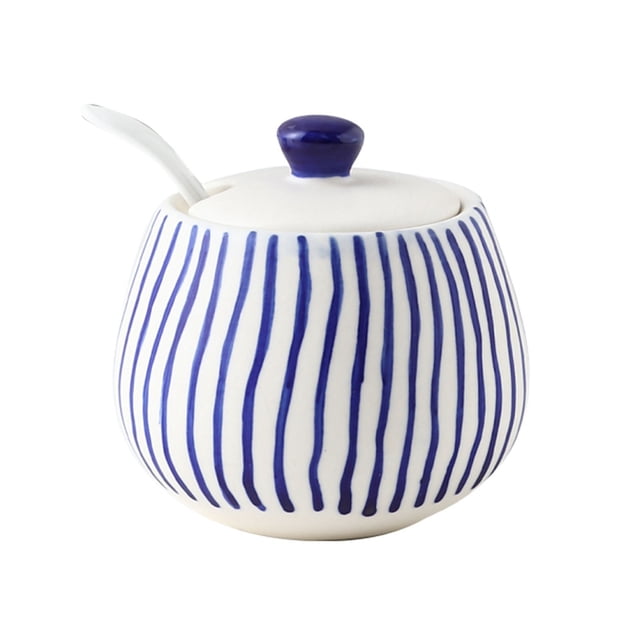 Qeeadeea Sucrier avec Couvercle et Cuillère, Pot de Rangement pour Sucre, Pot à Sucre, Récipient à Sucre Pot à Épices, Distributeur de Sucre pour Sucre-Bleu 3-1