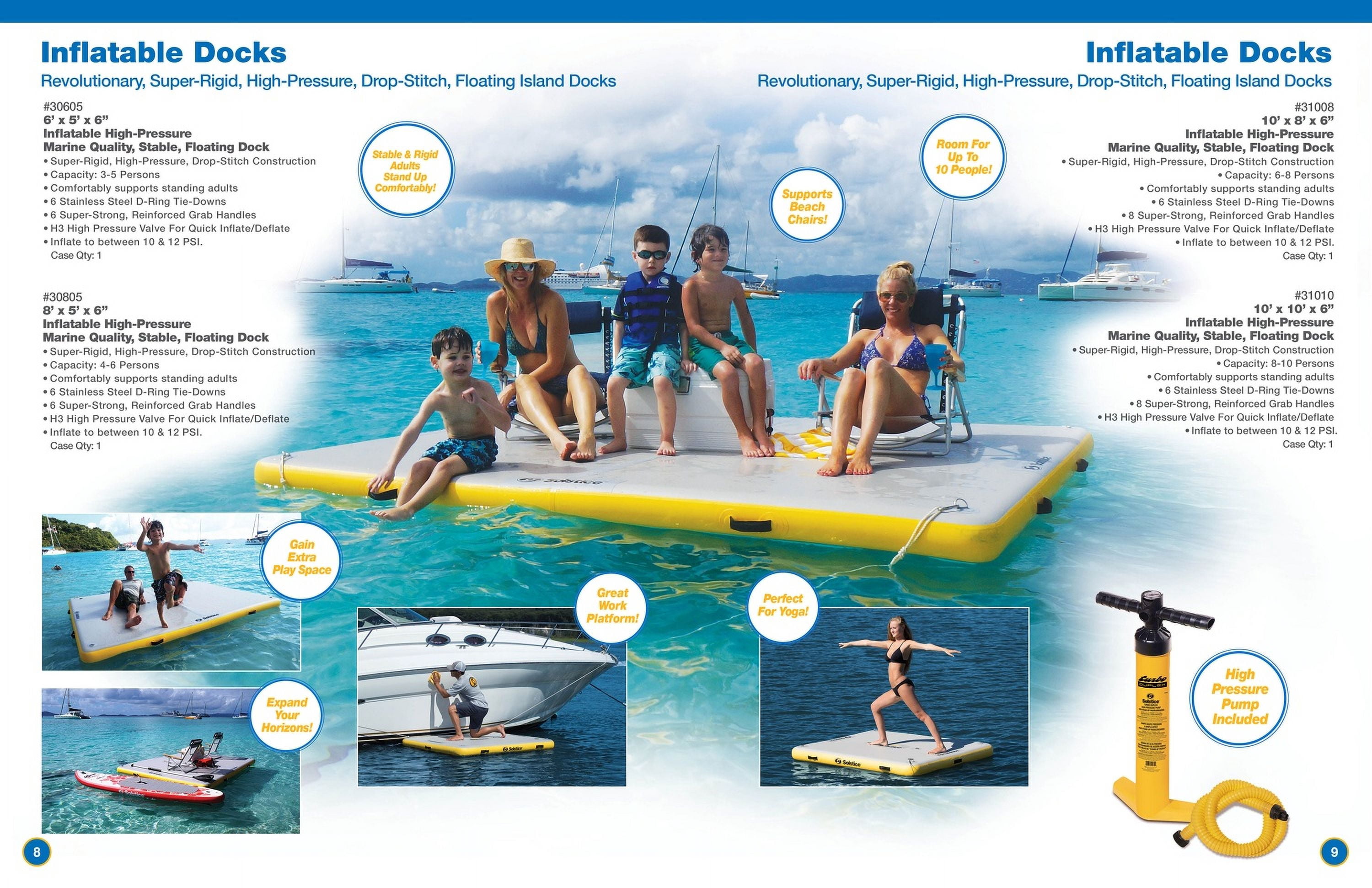 Swimline Solstice inflatable Floating Dock with 6 Stainless Steel D-rings, 10' x 10' x 6"