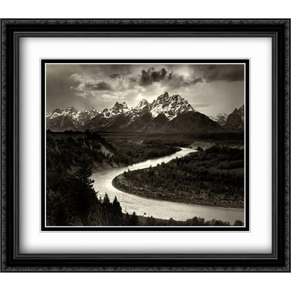 Snake River 2x Matted 34x28 Large Black Ornate Framed Art Print by Ansel Adams