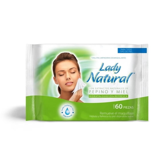 Toallitas desmaquillantes Lady Natural pepino y miel 60 pzas