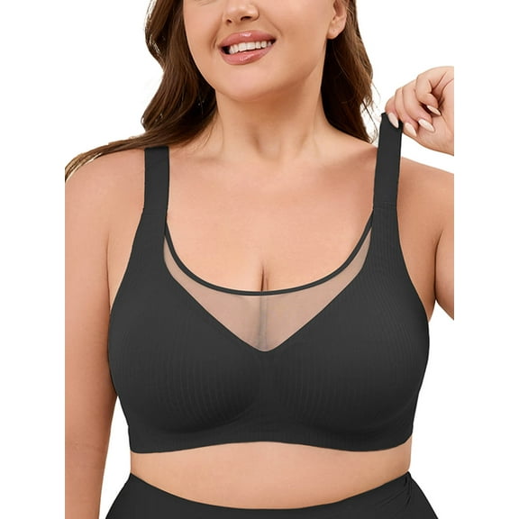 Chiclily Women's Wireless Bras Comfort Everyday Full Coverage Bra Black 2XL Supportive T-Shirt Bra