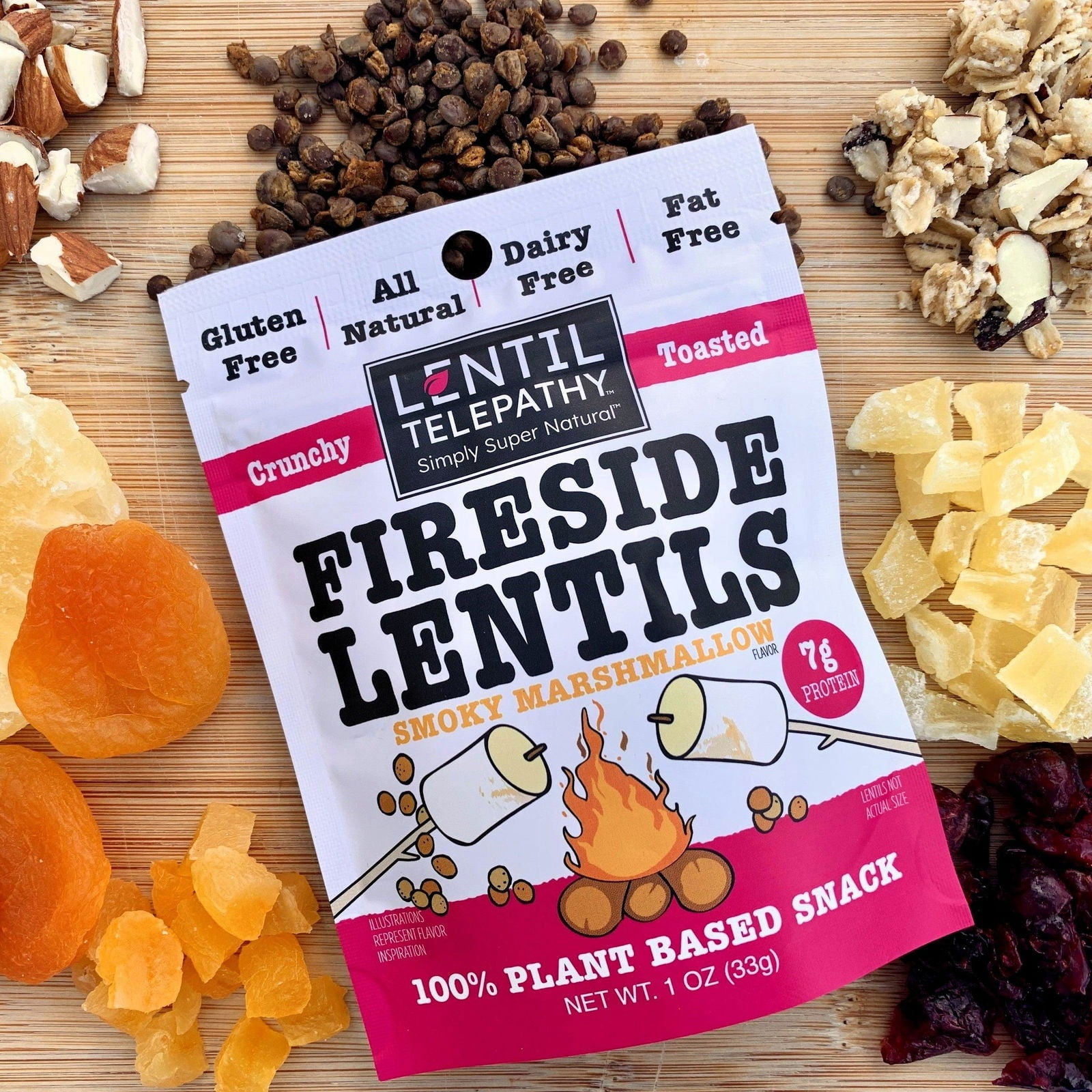 Lentil Telepathy Crunchy Toasted Snacks - Healthy Low Calorie Snacks, 100% Plant-Based Gluten Free Ready to Eat Straight from the Bag, Non-GMO, 4 Ounce Bags (SmokyMarshmallow3Pack)