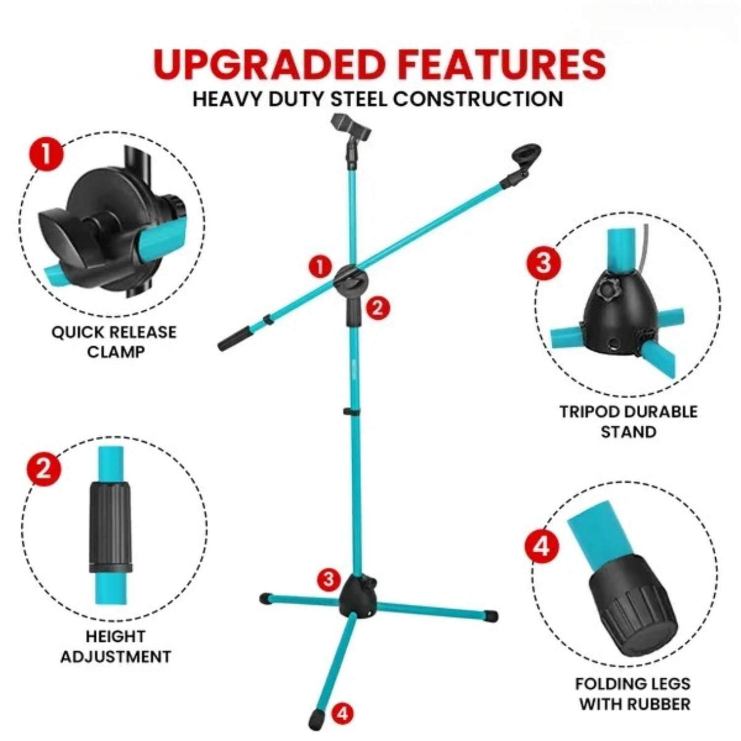 Floor-standing Microphone Stand, Universal Adjustable Tripod Microphone Arm Support, Capable of Holding 2 Microphones, with Adjustable Height. Applicable To Concerts and Recording Studios