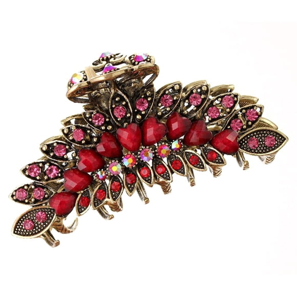 Numblartd Vintage Chic Aleación de metal imitación turquesa Rhinestone Fancy antideslizante Garra para el cabello Pinzas para la mandíbula - Moda para mujer Retro Tamaño grande Captura del cabello Aga