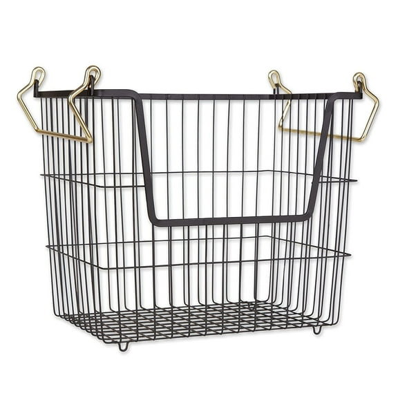 Metal Basket Black/Gold Handles Rectangle Large 13X10X11