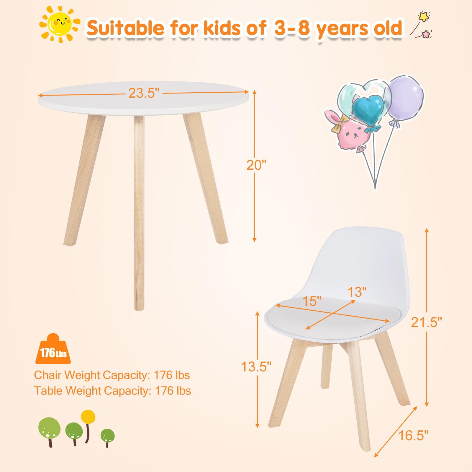 Giantex 3 Pcs Kids Table and Chair Set, Wood Activity Set w/Cushioned Seats, Child-Sized Furniture for Toddlers