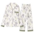 thumbnail image 4 of VISALY 2 Piece Floral Printed Set for Women V Notch Collar Button Down Long Sleeve Pajama Top Loose Fit Straight Long Pants Lightweight Cozy Loungewear Nightwear Sleepwear Fall Outfits Ai M, 4 of 4