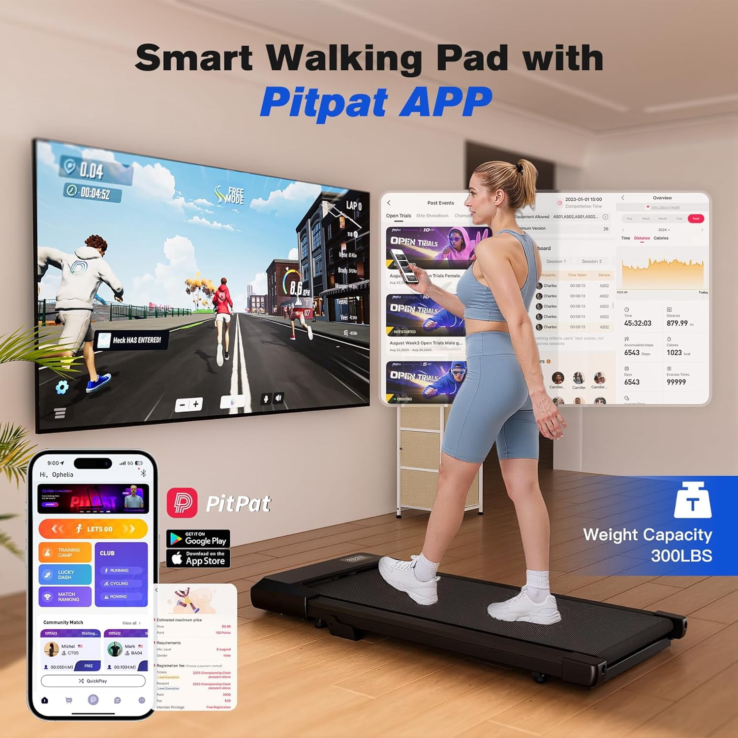 SupeRun Walking Pad with Incline, Under Desk Treadmill, 3 in 1 Portable Treadmills for Home with Remote Control LED Display, 2.5 HP Quiet Mini Treadmill for Office Home Use, 300 Lbs Capacity