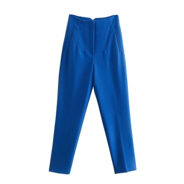 QUYUON Cute Pants for Women Clearance Fashion High Waist Straight Leg Casual Pants Suit Womens Pants Work Full Length Pant Leg Workwear Style P6797 Blue S