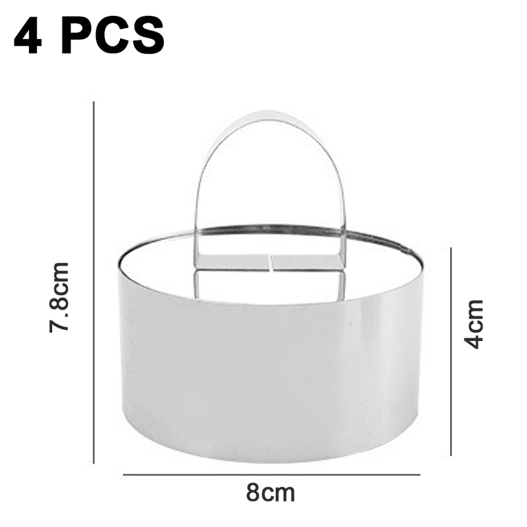 Ring Molds for Baking,4 Pack Stainless Steel 3 inch Ring Mold for Cooking  with Pusher,Professional Pastry Mousse Round Small Cake Ring for Baking
