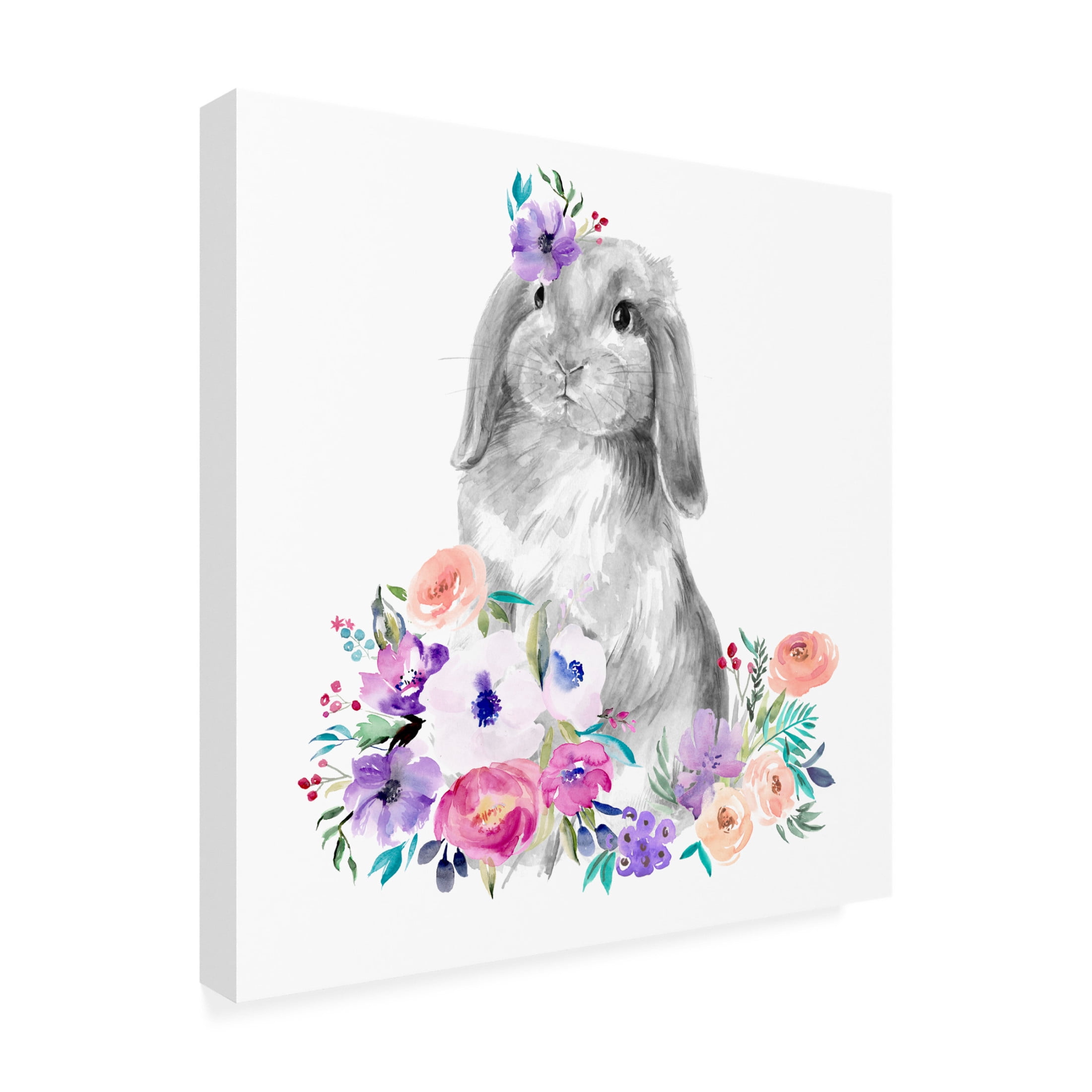 Canvas Wall Art - Jennifer Paxton Parker 'Bright Floral Bunny I' Wall Art for Living Room, Bedroom, or Office Décor by Trademark Fine Art - 24 x 24 Inches