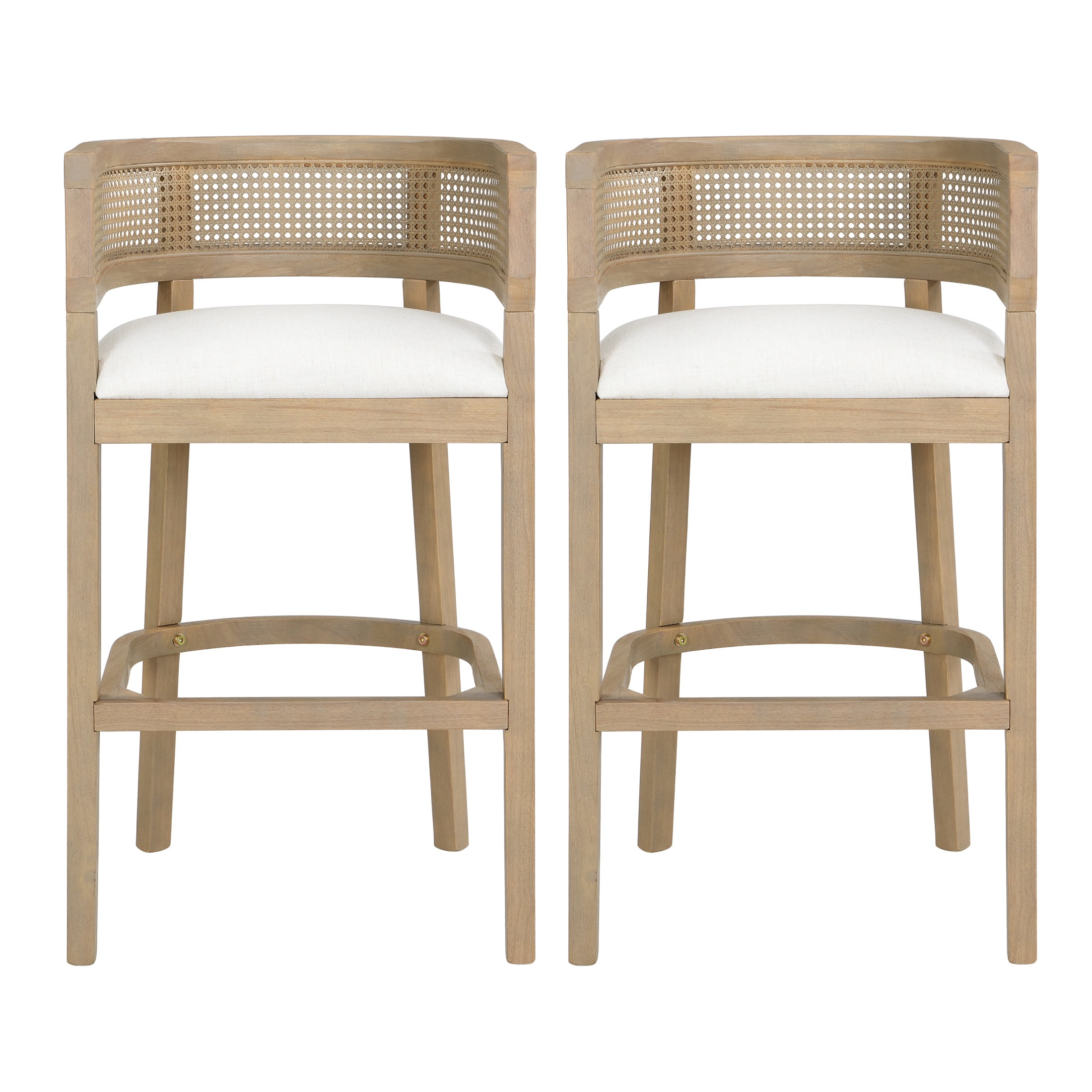 Christopher Knight Home 29.5" Upholstered Bar Stools, Wood Frame with Rattan Back, Light Ash, Set of 2