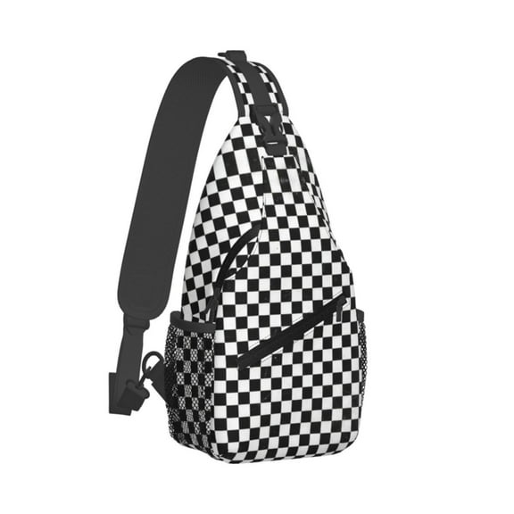Crossbody Sling Backpack Black Checkered Travel Sport Hiking Chest Bag Daypack