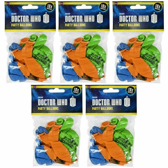 5 PACKS Doctor Who TARDIS 50 Balloons (10 Balloons Per Pack) Birthday Party Supplies Official