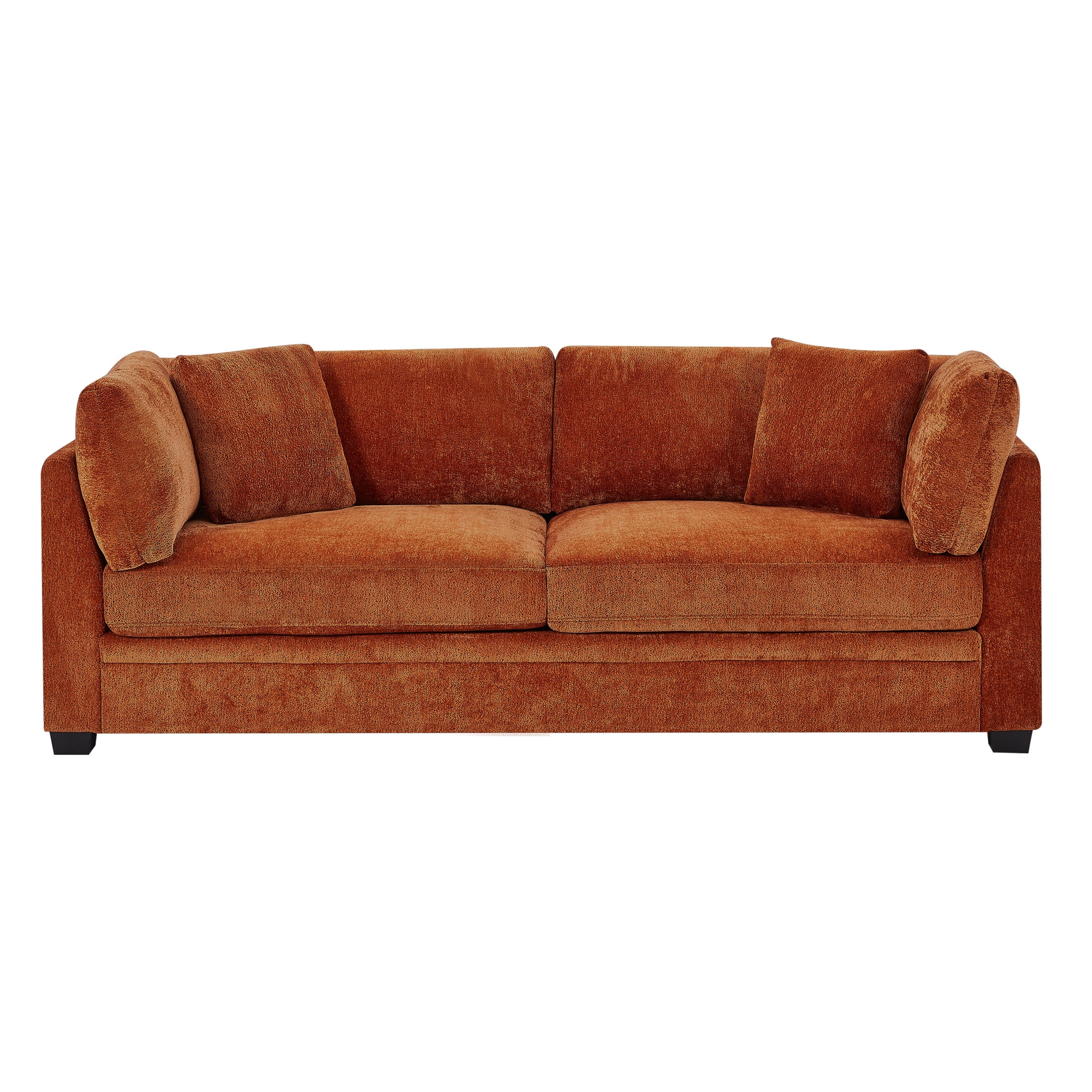 Christopher Knight Home 83.5" Modern 3-Seater Sofa with Flared Arms and Pillows, Chenille Upholstery, Caramel