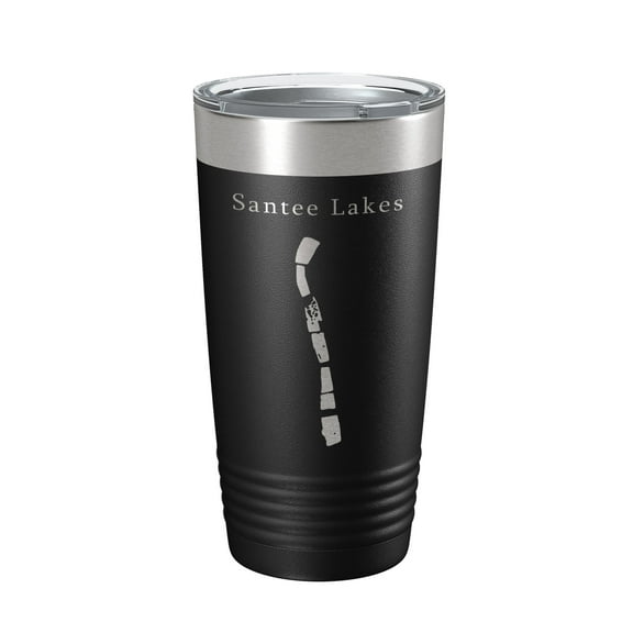 Santee Lakes Map Tumbler Travel Mug Insulated Laser Engraved Coffee Cup California 20 oz Black