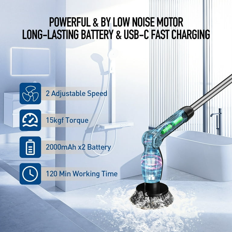 Electric Spin Cleaner Cordless Cleaning Brush with 6 Replacement Brush  Heads Wireless Tub and Tile Scrubber