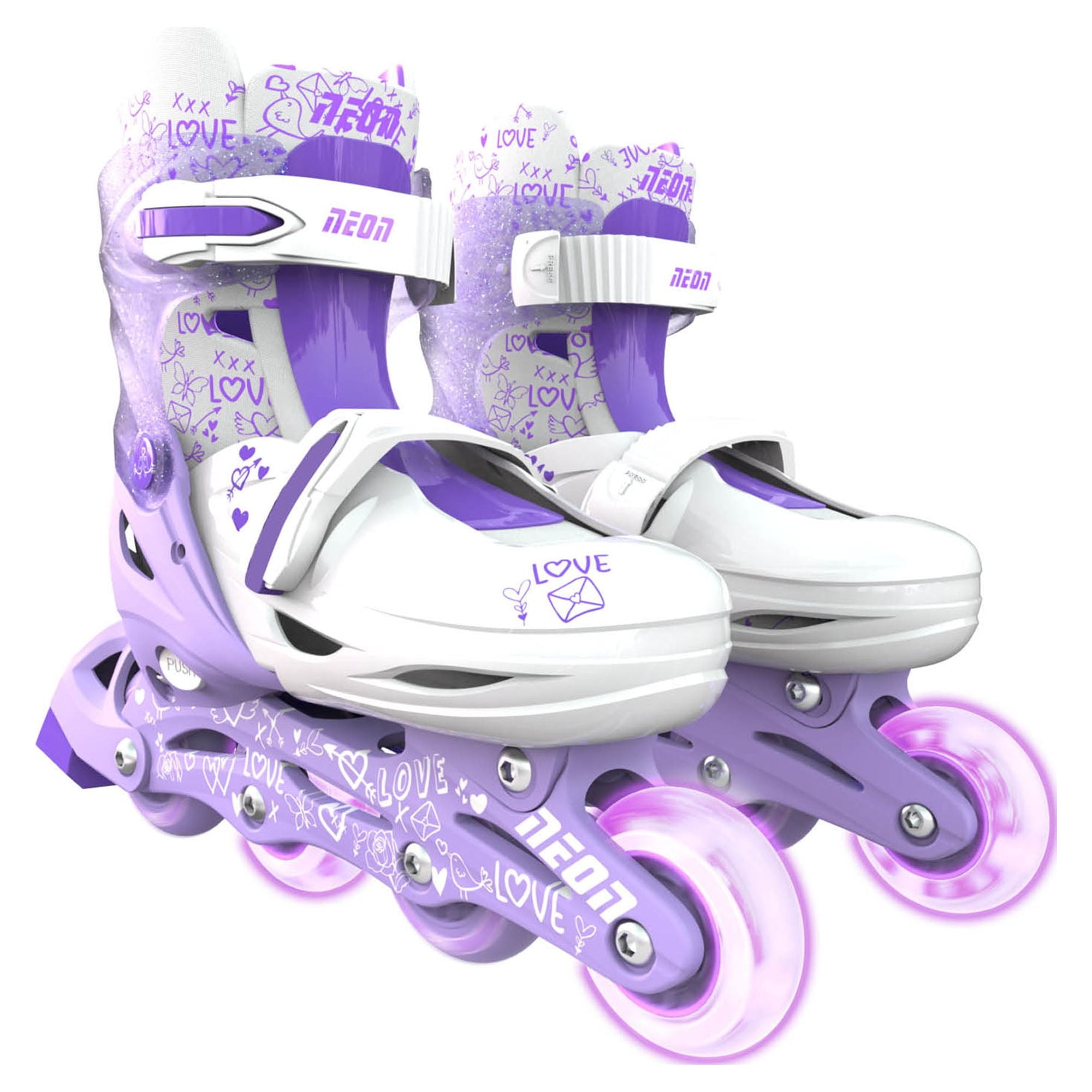 Yvolution Neon 2in1 Roller Skates Inline and Quad, Girls, Kids Skates, Size 3-6, Purple