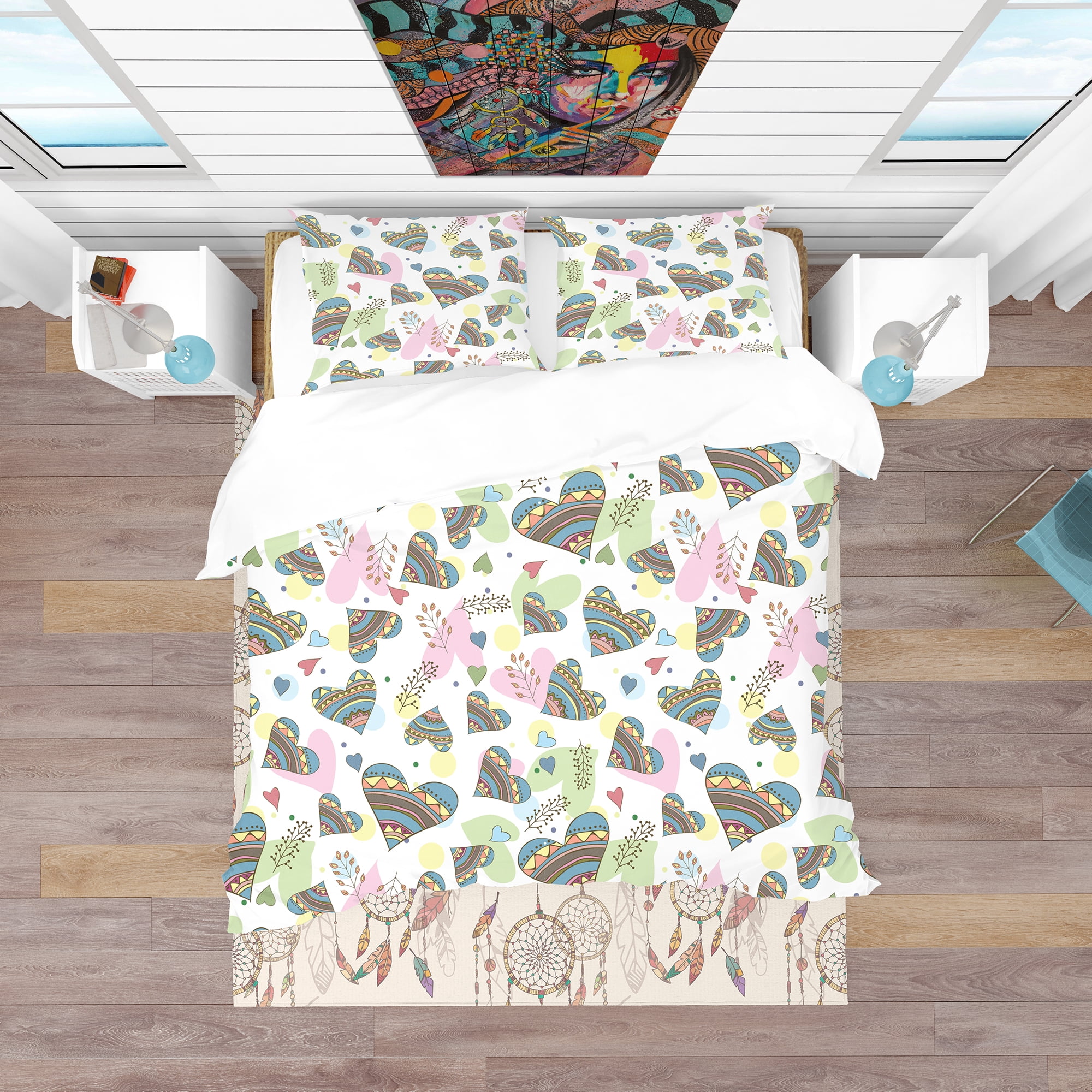 Designart 'Pattern of Drawing Doodle Hearts' Modern & Contemporary Duvet Cover Set