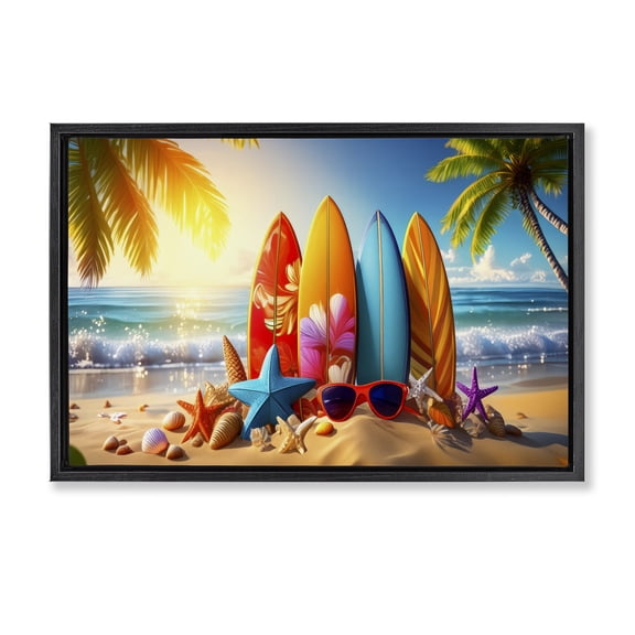 Stupell Industries Tropical Surf & Turf Nautical & Beach Painting Black Floater Framed Canvas Art Print Wall Art, 25 x 17