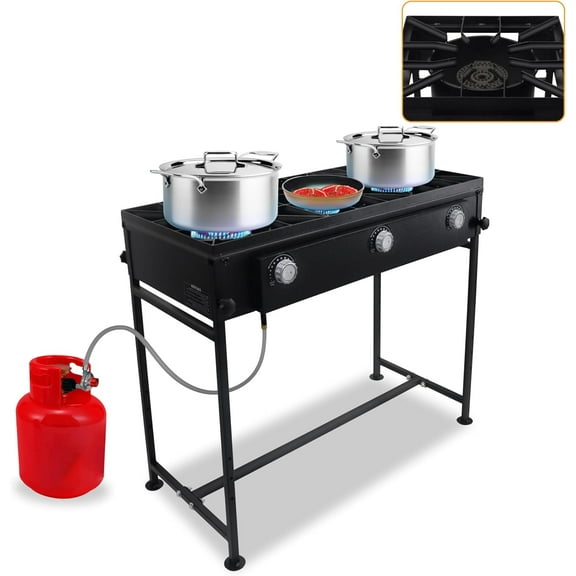 SONRET Outdoor stove propane Three Burner with Regulator & Hose for Outdoor Cooking 225,000-BTU