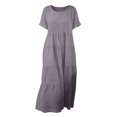 thumbnail image 5 of FRSASU Robe en Coton et Lin Femme à Manches Courtes Col Rond Robe Maxi Bohème Décontractée Été Modeste Longue Fluide Plage Vacances Robes Violet TTG(TTG), 5 of 5