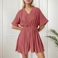 thumbnail image 2 of Laipiong Women's Jumpsuit 2026 Summer Casual V Neck Wide Leg Short Sleeve Solid Color Rompers Dressy Stretch Relaxed Fit Beach Outfits, 2 of 4