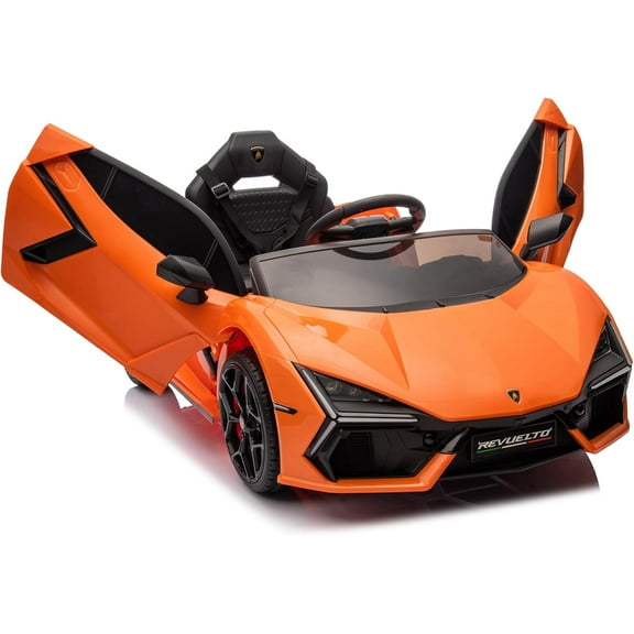 12V Licensed Lamborghini Revuelto Ride-On Car, Battery-Powered Electric Sports Vehicle with Bluetooth, USB, Music, Remote Control, Headlights, 1-Seater, Orange