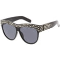 thumbnail image 2 of Handcrafted Rhinestone Stud Embellished Oversize Sunglasses Round Flat Lens 57mm (Black / Smoke), 2 of 4