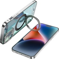 Dteck for iPhone 12 Case Compatible with MagSafe, Safetly Lock   Magnetic adsorption Aluminum Bumper Tempered Glass Screen Protector Full Body Shockproof Case with Magnetic Ring Stand,Silver