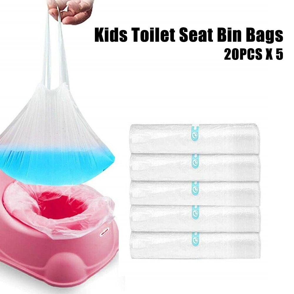 14 x 24 cm 5 Rolls 50bags Childrens Toilet Cleaning Bag Travel Potty Liners Portable Disposable Travel Potty Liners Disposable with Drawstring