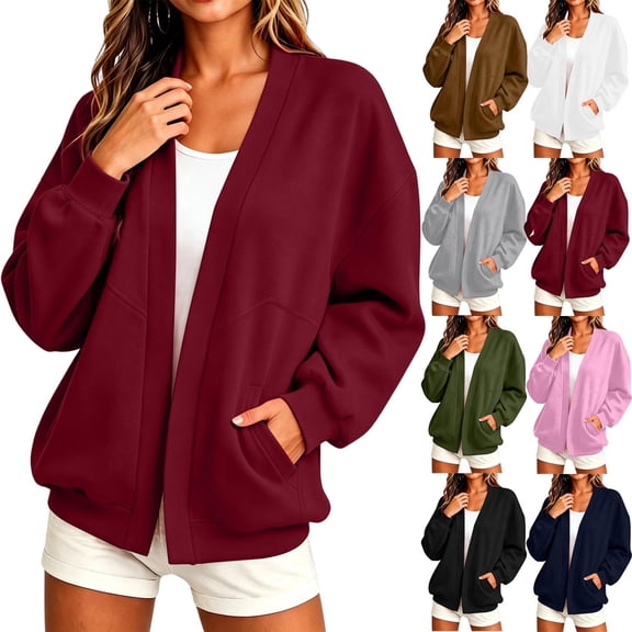 Luvrsol Cardigan for Women Solid Casual Jackets Long-sleeved Sweatshirt Coat with Pockets S-2XL