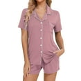 thumbnail image 3 of Kureaily Womens Pajamas Set Short Sleeve Sleepwear Button Down Nightwear Shorts Soft Home Wear Sets Soft Lounge Sets, 3 of 6
