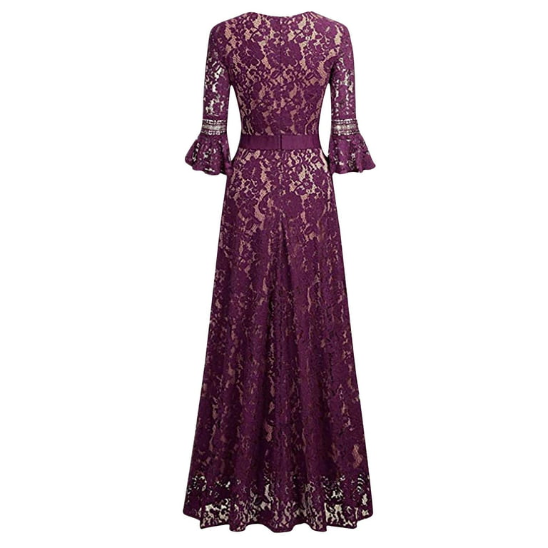 Wdfiry Women's V Neck Half Sleeves Lace Maxi Dress Evening Party Elegant Dresses  Long Formal Evening Gown for Wedding Guest - Walmart.com